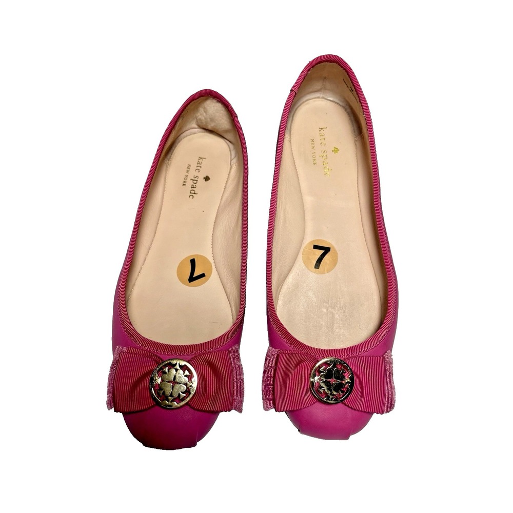 KATE SPADE Fontana Too Pink Leather Ballet Flats With Bow Accents Size 7